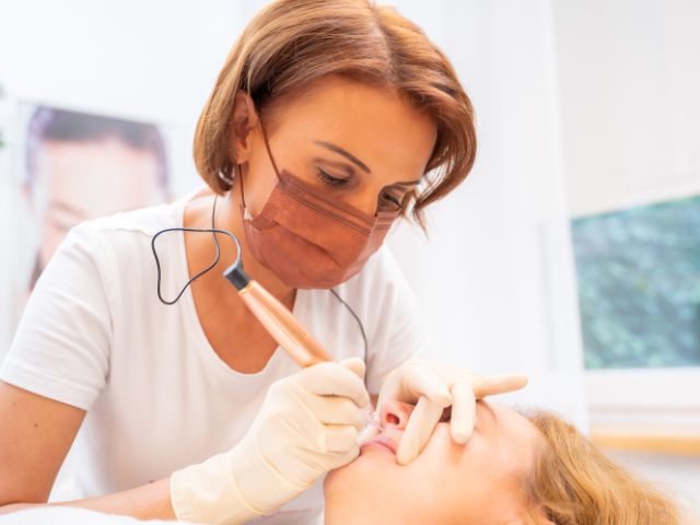 Frau bei einer Permanent Make-Up Lippen-Behandlung